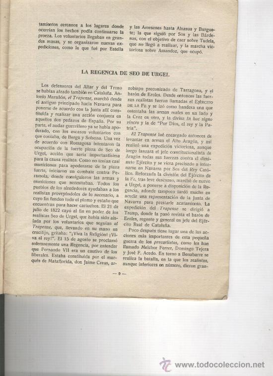 Militaria: PRIMERA GUERRA CARLISTA. 1808-1814. LA REGENCIA DE LA SEO DE URGEL. ZUMALACARREGUI.A&Ntilde;O 1954.