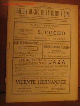 Militaria: Bolet&iacute;n oficial de la Guardia Civil, 1 de julio de 1940