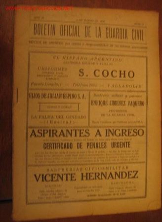 Military Antiques: Bolet&iacute;n oficial de la Guardia Civil, 1 de marzo de 1940
