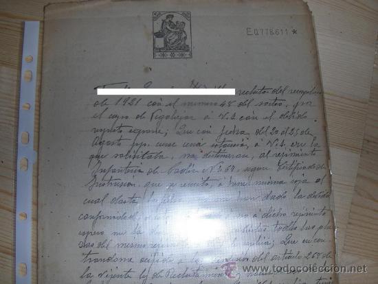 Militaria: SOLICITUD DE DESTINO AL TENIENTE CORONEL JEFE DE LA CAJA DE RECLUTAS DE JAEN. RECLUTA. 1921.