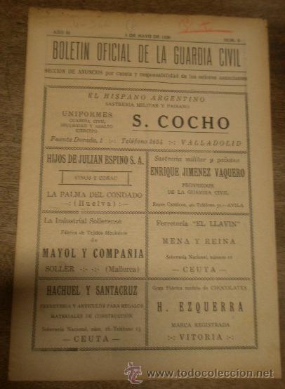 Militaria: Bolet&iacute;n oficial de la Guardia Civil, 1 de mayo de 1939