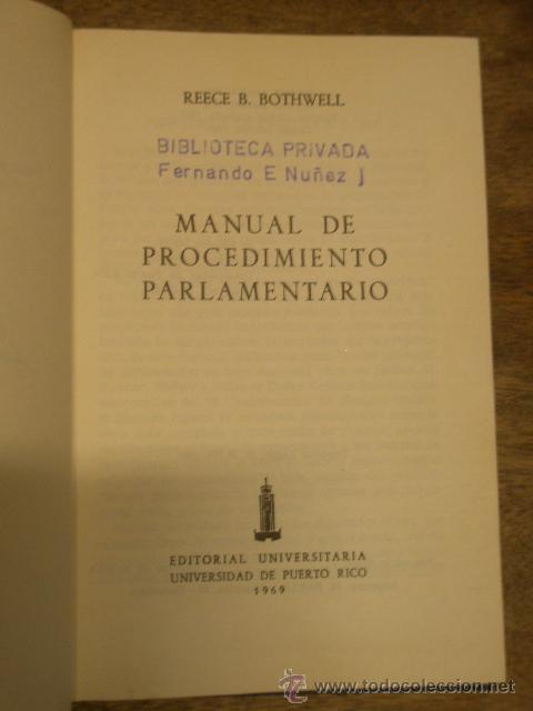 Militaria: Manual de procedimiento parlamentario, 1969, 200 p&aacute;g.
