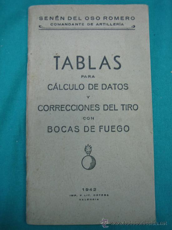 Militaria: Tablas para el Calculo de Datos y Correcciones de tiro con bocas de fuego por Del Oso Romero 1942