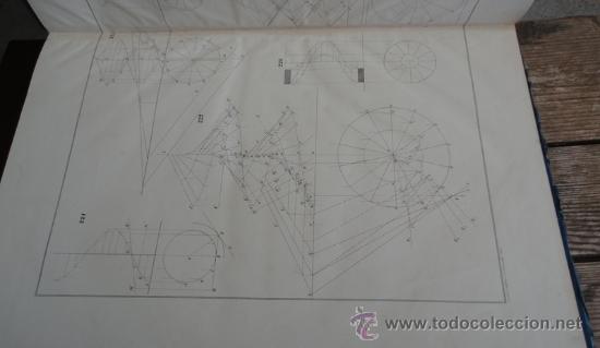 Militaria: Libro de gran formato, Geometria descriptiva, 48 l&aacute;minas. Sin fecha de edici&oacute;n