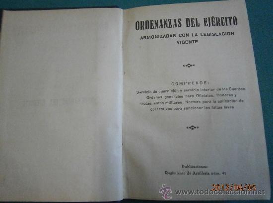 Militaria: Ordenanzas del ej&egrave;rcito, (librito). 230 p&aacute;ginas, posguerra