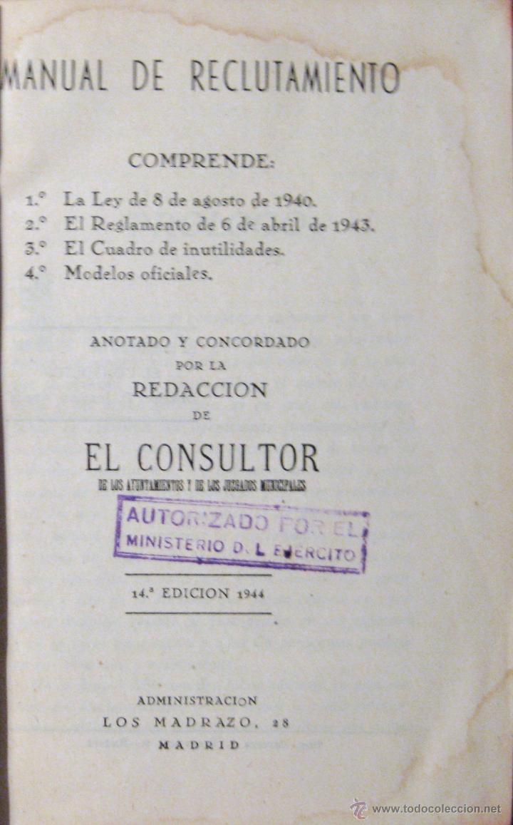Militaria: JOAQU&Iacute;N ABELLA. MANUAL DE RECLUTAMIENTO. 1944