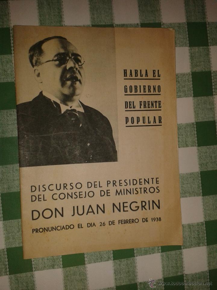 Military Antiques: Discurso del presidente del consejo de ministros Don Juan Negrin, 1938, 31 p&aacute;ginas, Rep&uacute;blica