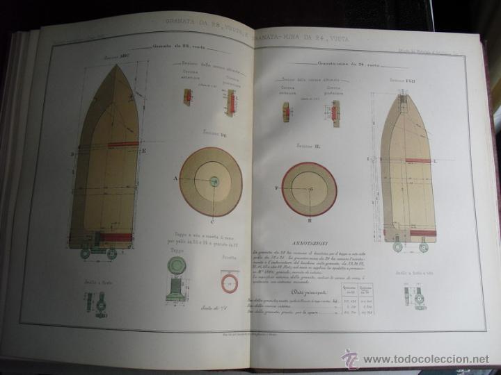 Militaria: 1884 y 1885 ATLAS DEL GIORNALE DE ARTIGLIERIA ( 54 L&Aacute;MINAS EN COLOR EN FORMATO FOLIO Y DOBLE FOLIO)