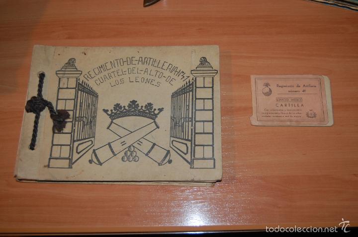 Militaria: ANTIGUO LIBRO FOTOGRAFICO REGIMIENTO DE ARTILLERIA N&ordm; 41 CUARTEL DEL ALTO DE LOS LEONES + CARTILLA