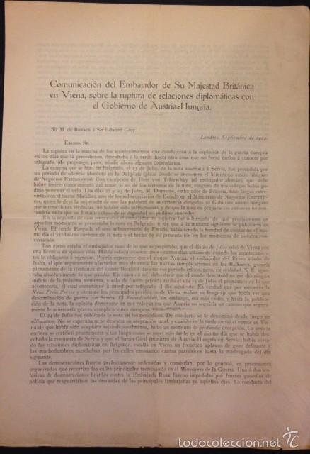 Militaria: RUPTURA DE RELACIONES DIPLOMATICAS DE AUSTRIA-HUNGRIA 1914