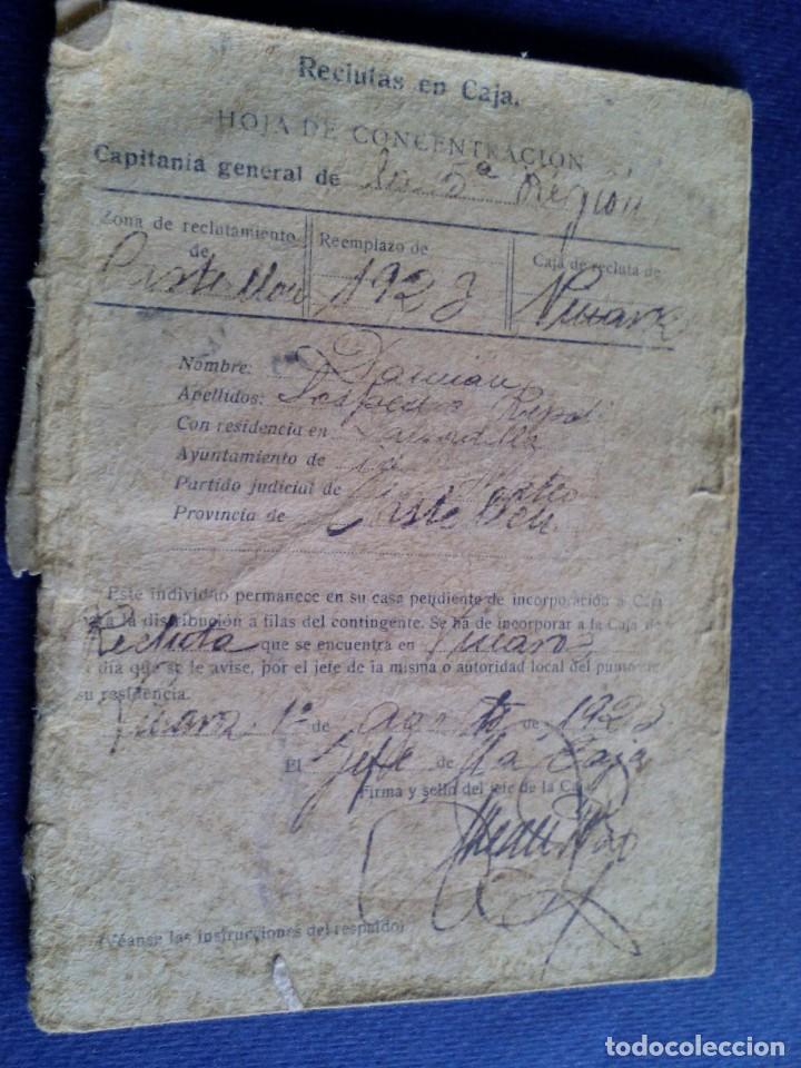 Militaria: reclutas de caja hoja de concentracion 5&ordf; region Castellon 1923