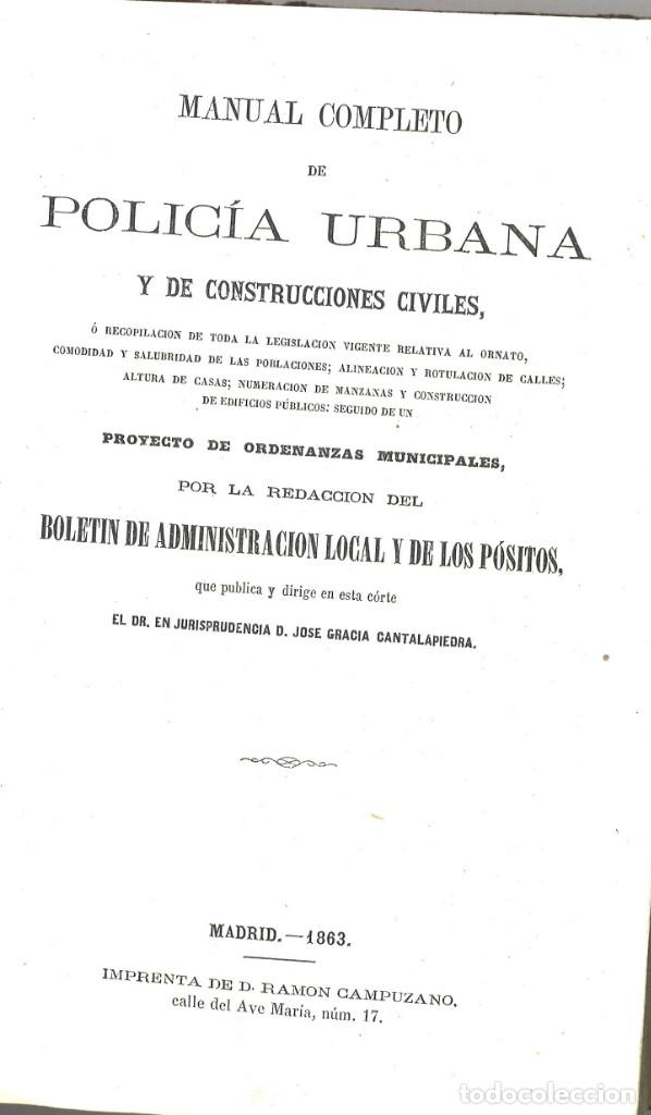 Militaria: Manual de policia urbana y de construcciones civiles. 1863