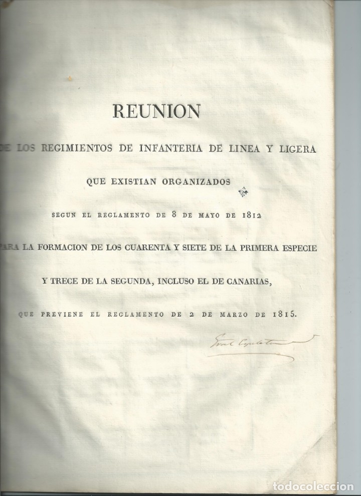 Militaria: RARO IMPRESO SOBRE INFANTER&Iacute;A. VESTUARIO. 1815. EJEMPLAR DEL GENERAL EZPELETA