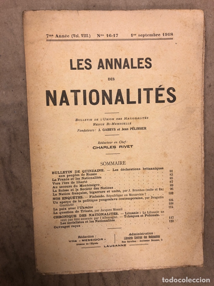 Militaria: LES ANNES DES NATIONALIT&Eacute;S N&deg; 16-17 (1918). ANTIGUA REVISTA POL&Iacute;TICA FRANCESA
