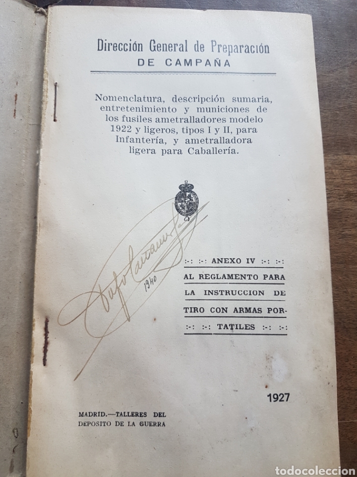 Militaria: Libro preparacion de campa&ntilde;a instruccion armas portatiles 1927