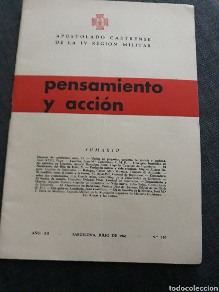 Militaria: REVISTA PENSAMIENTO Y ACCI&Oacute;N N&deg; 130 .APOSTOLADO CASTRENSE IV REGION MILITAR. BARCELONA 1961