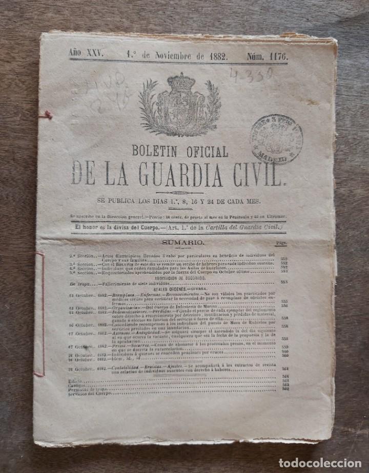 Militaria: 4 boletines de la Guardia Civil, 1882, n&ordm; 1176, 1177, 1178 y 1179
