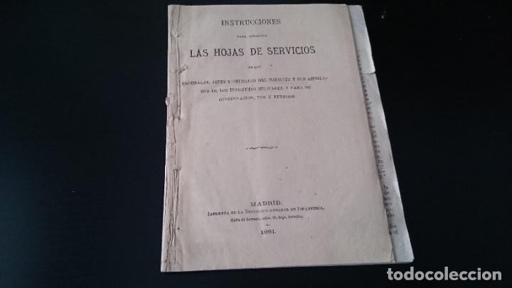 Militaria: INSTRUCCIONES PARA REDACTAR LAS HOJAS DE SERVICIOS - MADRID 1881 - CON CIRCULARES MANUSCRITAS