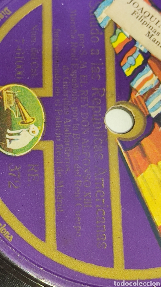 Militaria: Disco alocuci&oacute;n al pueblo espa&ntilde;ol. Saludo alas rep&uacute;blicas americanas. Por el Rey Alfonso XIII.