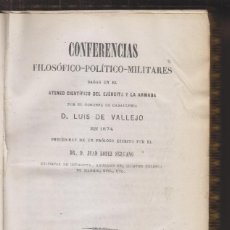 Militaria: LUIS DE VALLEJO: CONFERENCIAS FILOSÓFICO-POLÍTICO-MILITARES. 1875. HERMOSA ENCUADERNACIÓN