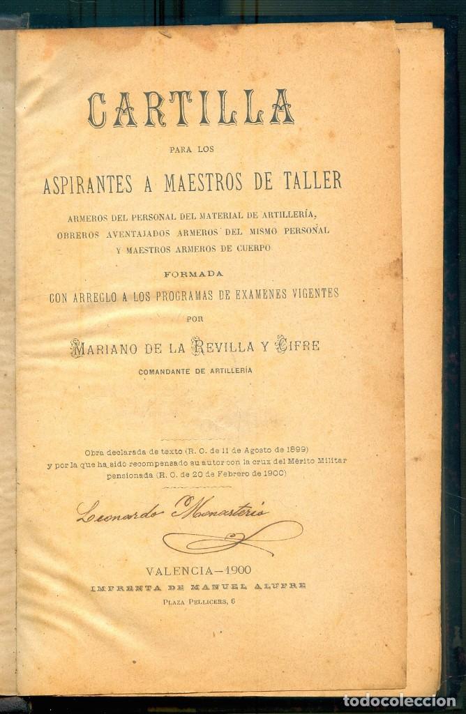 Militaria: NUMULITE L547 Cartilla para los aspirantes a maestros de taller Armero Artilleria Mariano la Revilla