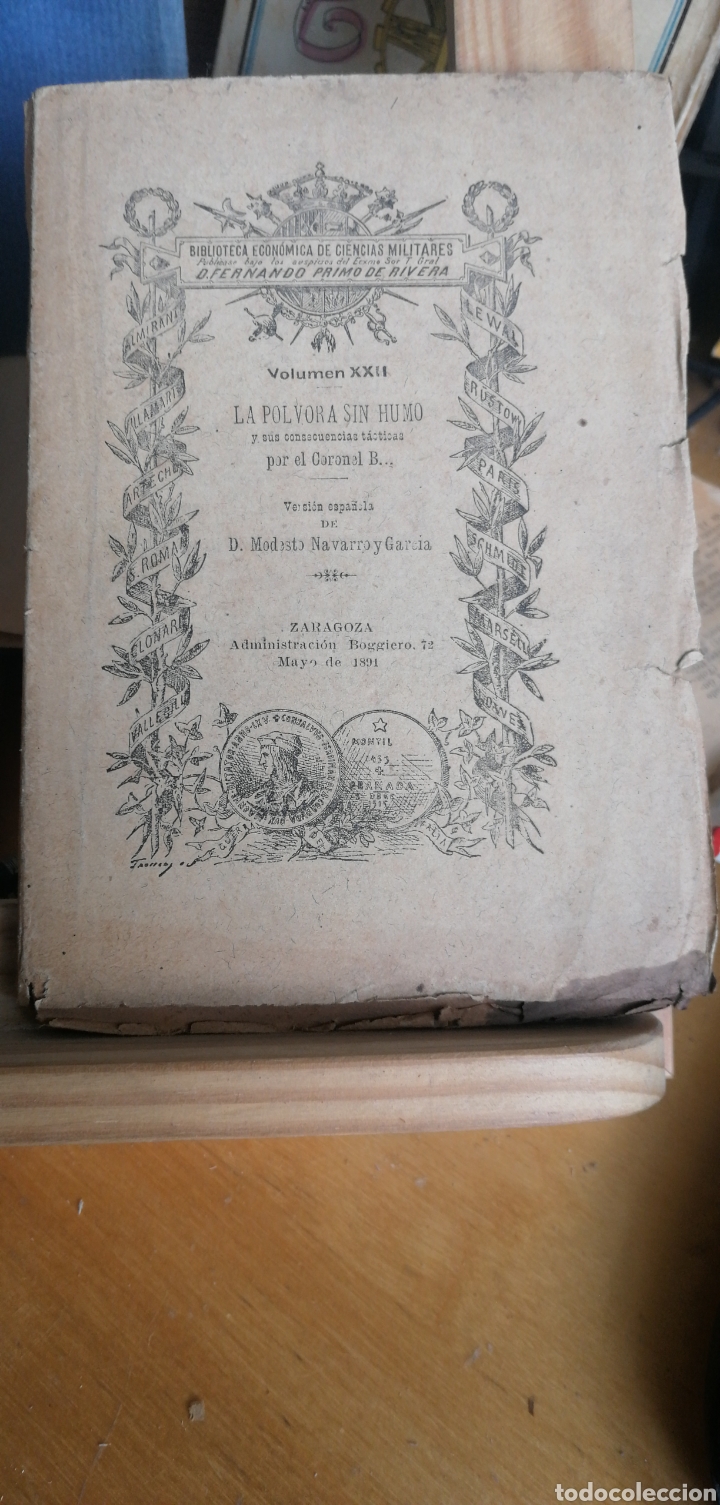 Militaria: 1892 La polvora sin Humo. Coronel B.Biblioteca de Ciecias militares Fernando Primo de Ribera