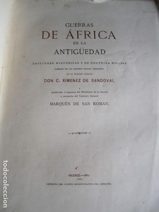 Militaria: GUERRAS DE AFRICA EN LA ANTIGUEDAD XIMENEZ DE SANDOVAL 1881 MADRID