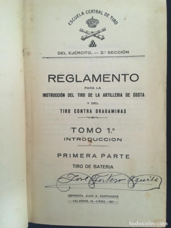 Militaria: REGLAMENTO PARA LA INSTRUCCION DEL TIRO DE LA ARTILLERIA DE COSTA, DRAGAMINAS, 3 TOMOS, 1927