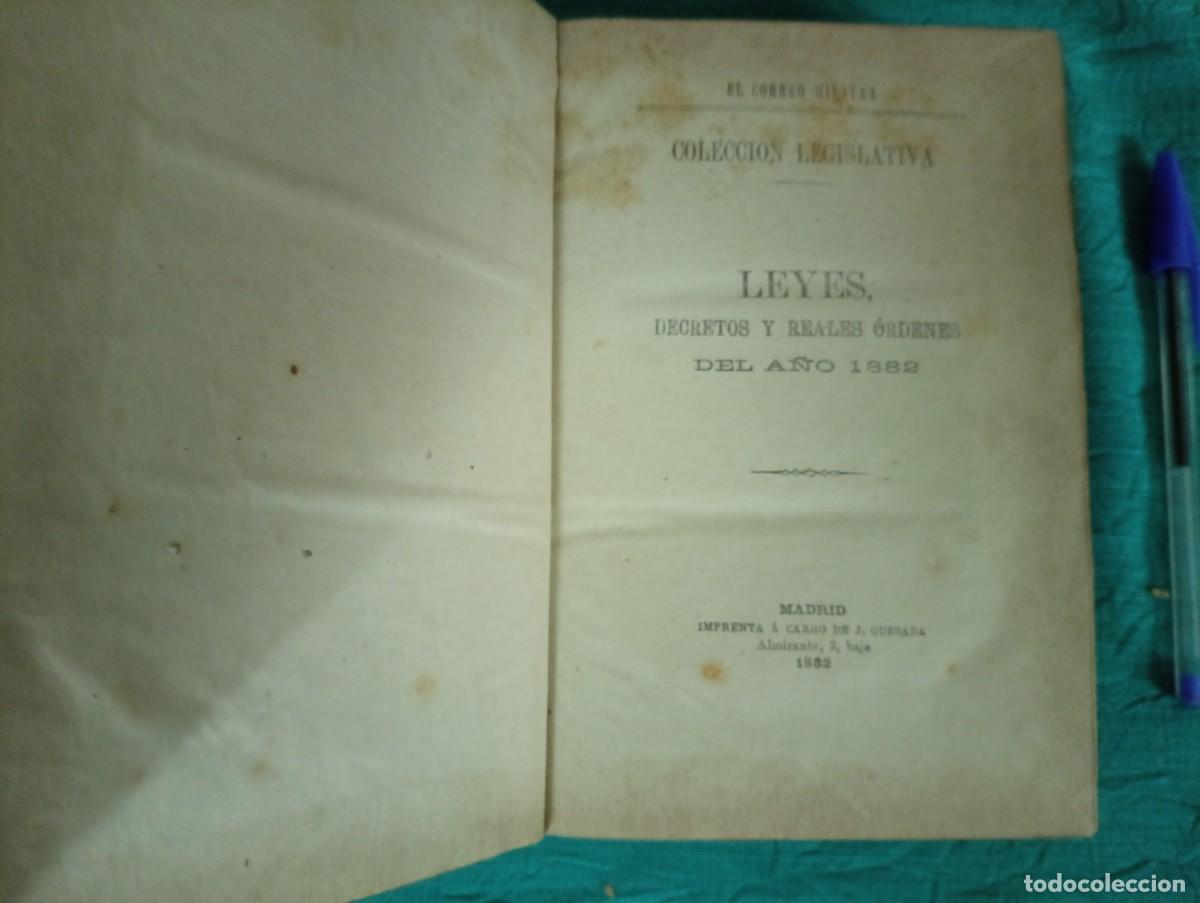 Militaria: Antiguo libro El Correo Militar LEYES, DECRETOS Y REALES ORDENES DEL A&Ntilde;O 1882.