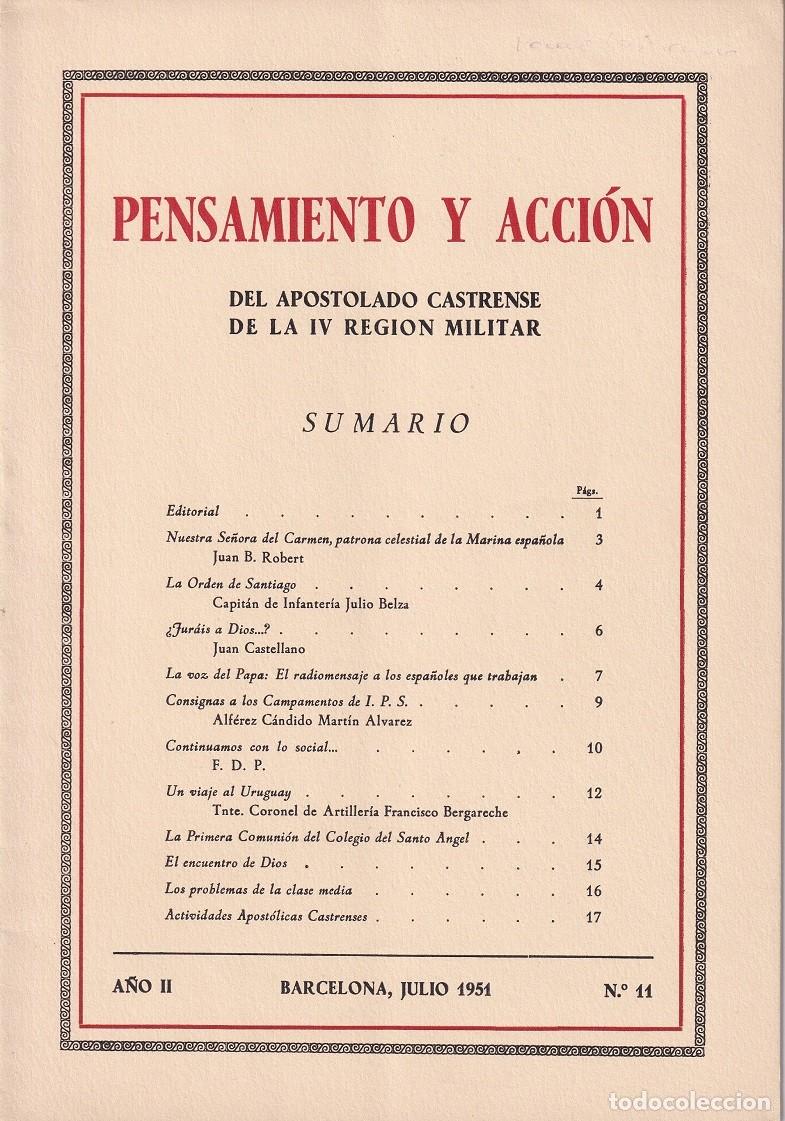 Militaria: Pensamiento y Acci&oacute;n - A&ntilde;o II Julio 1951 N&ordm; 11 / Del Apostolado Castrense de la IV Regi&oacute;n Militar
