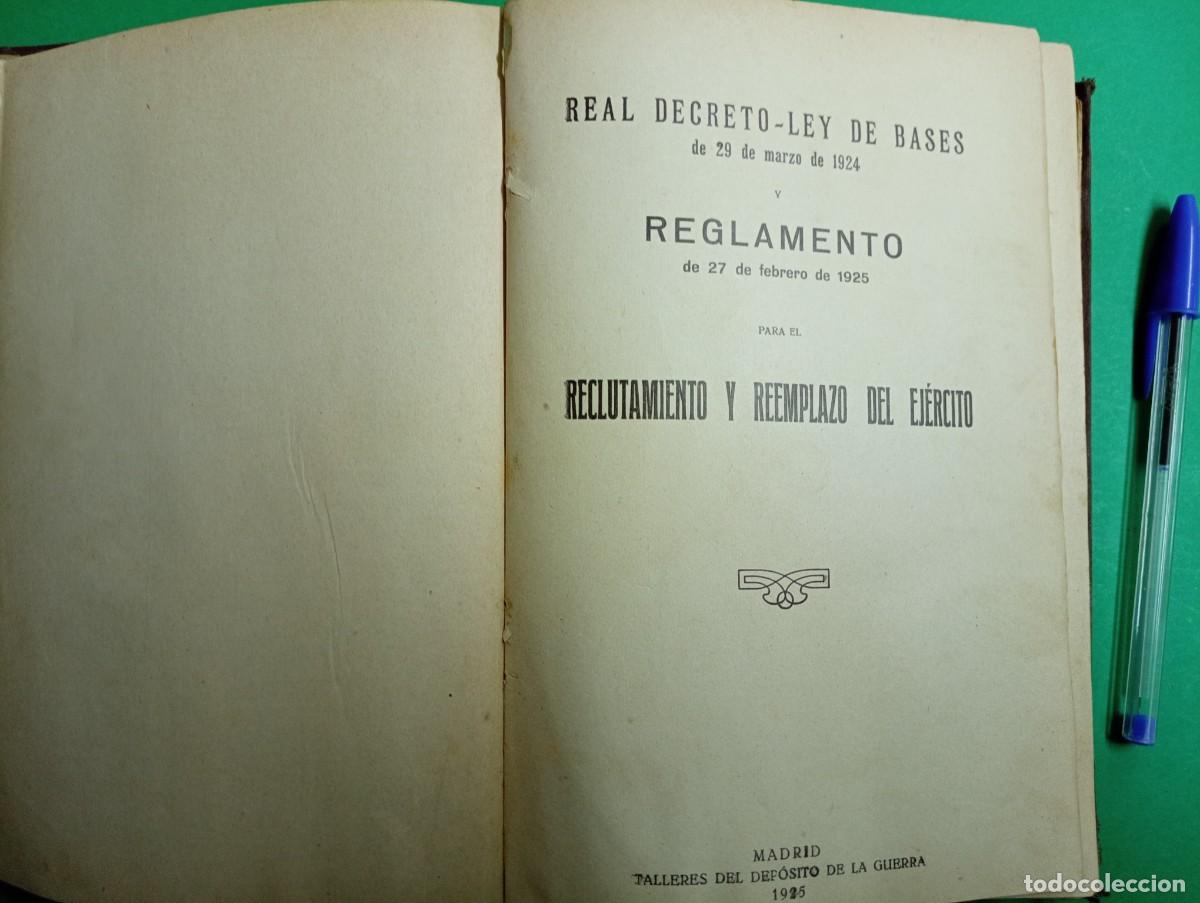 Militaria: Antiguo libro REGLAMENTO 1925 para Reclutamiento y Reemplazo del Ej&eacute;rcito. Madrid 1925