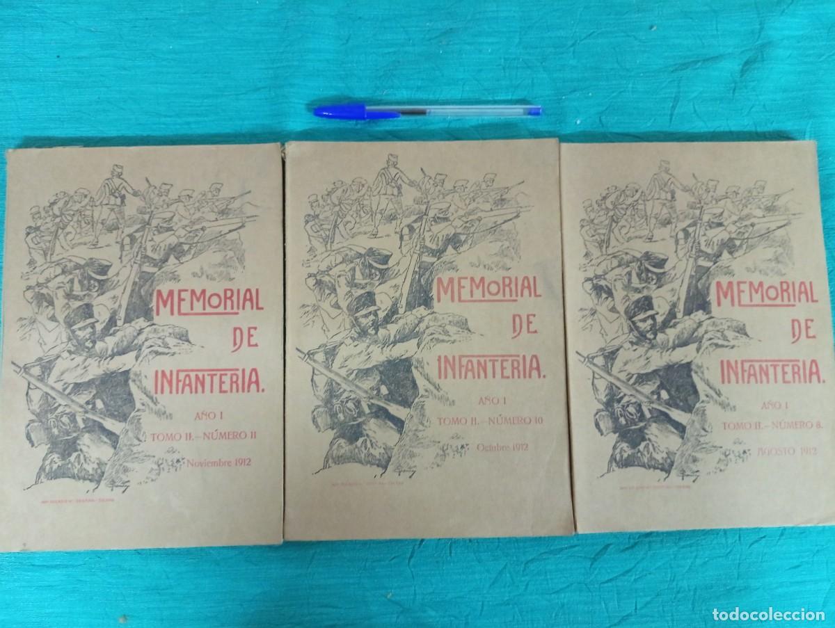 Militaria: Lote 3 Tomos MEMORIAL DE INFANTERIA. N&uacute;meros: 8-10-11 a&ntilde;o 1912.