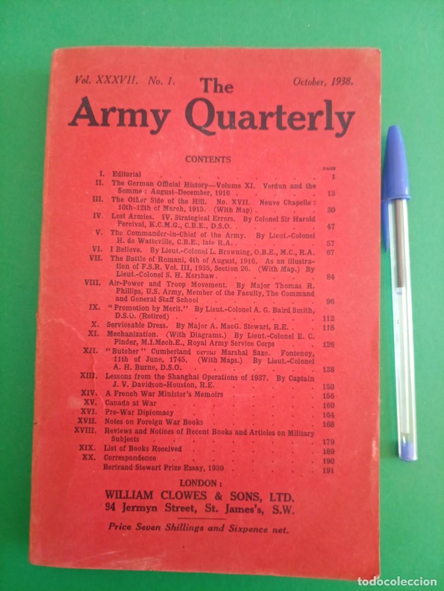 Militaria: Antiguo libro THE ARMY QUARTERLY. London 1938.