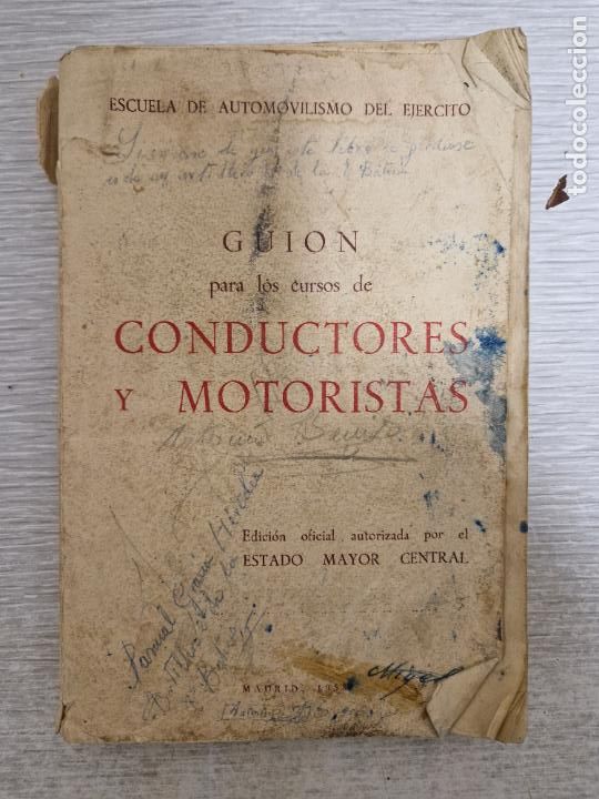 Militaria: GUION PARA LOS CURSOS DE CONDUCTORES Y MOTOCICLISTAS - 1958