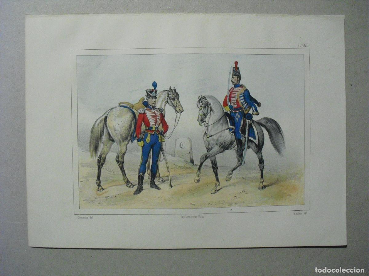 Militaria: 1853 CROMOLITOGRAFIA DE CORACERO Y DRAGON EN 1802
