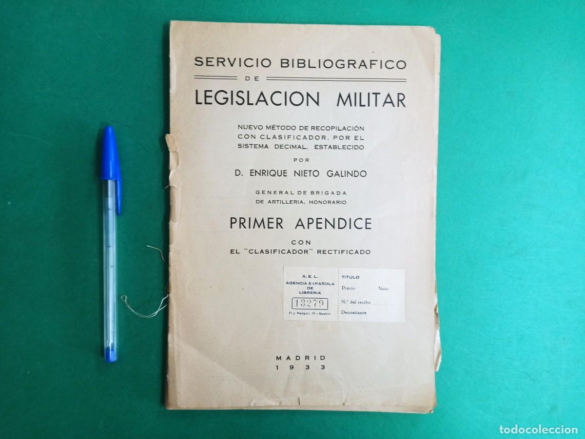 Militaria: Antiguo libro Servicio Bibliografico de Legislaci&oacute;n Militar. 1933.