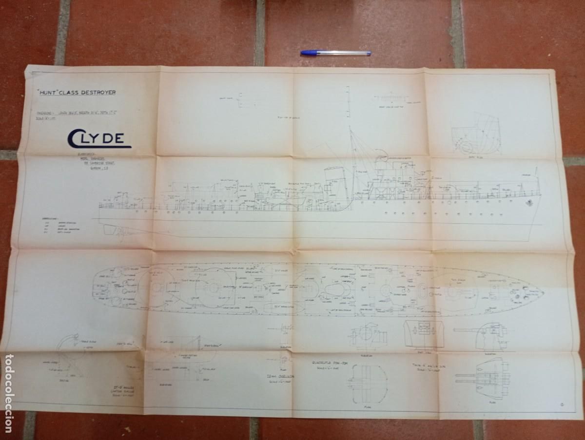 Militaria: Antiguo cartel de barco ingl&eacute;s HUNT CLASS DESTROYER a identificar.