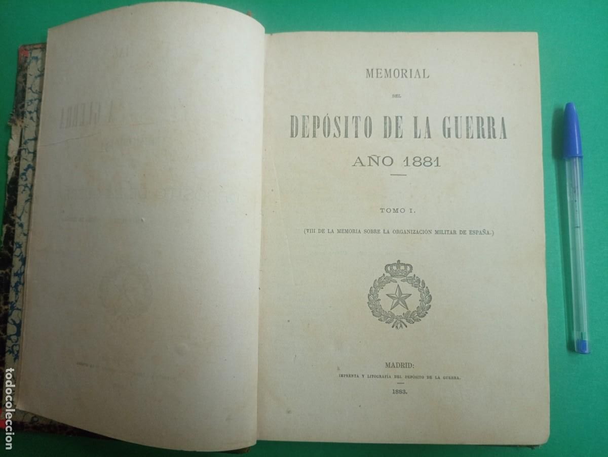 Militaria: Antiguo libro MEMORIAL del DEPOSITO DE LA GUERRA a&ntilde;o 1881. Madrid 1883.