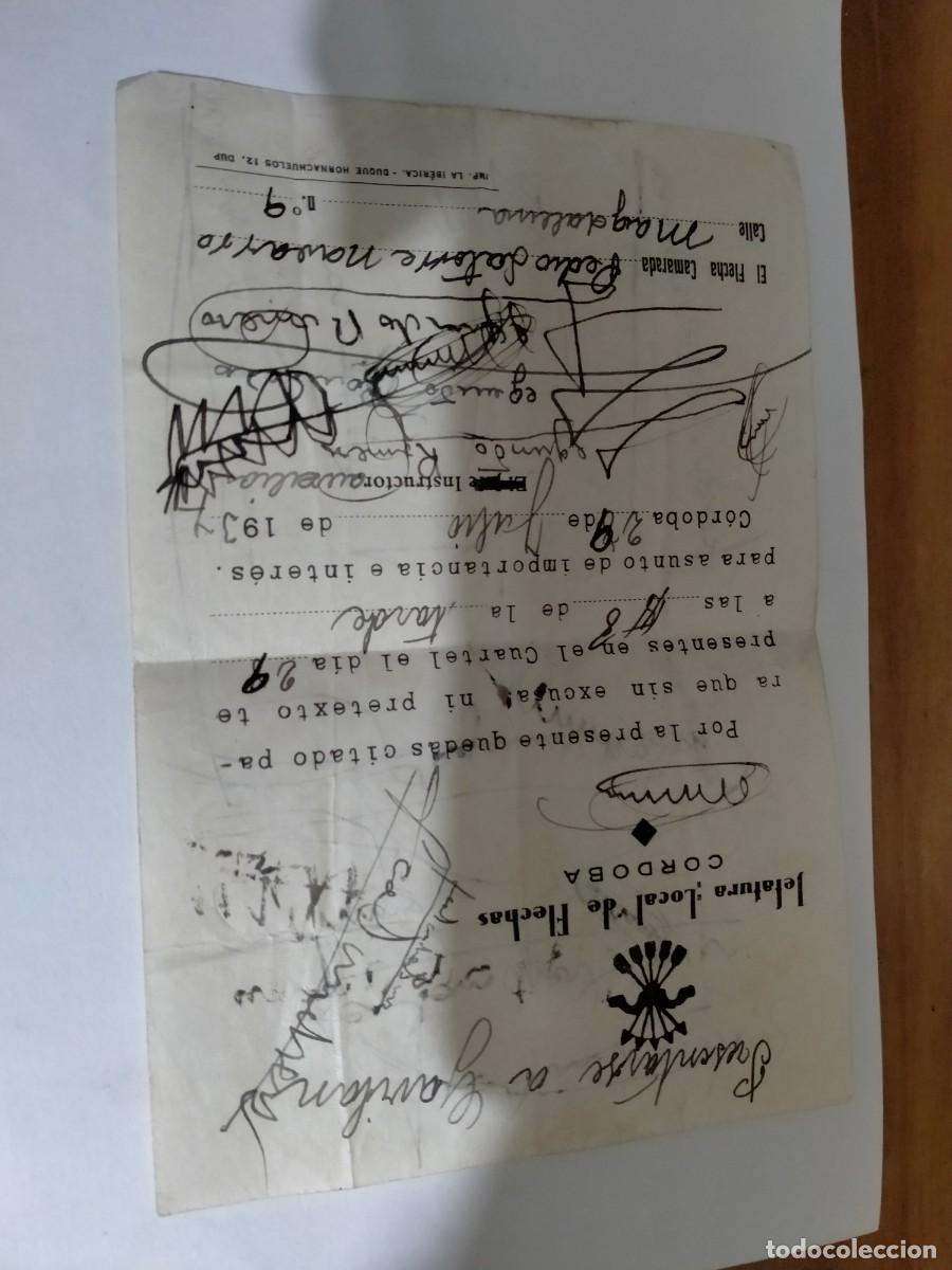 Militaria: guerra civil documento de cordoba 1937 falangue
