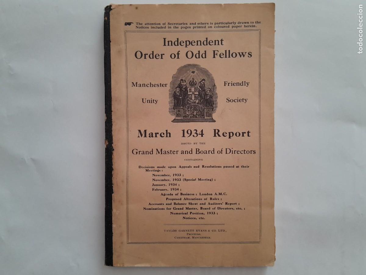 Militaria: LIBRO MASONES LOGIA MASONICA MASONERIA INDEPENDENT ORDER OF ODD FELLOWS 1934 TEXTO EN INGLES RV