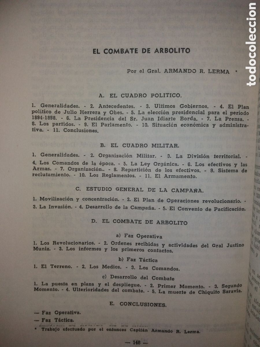 Militaria: EL COMBATE DE ARBOLITO REVOLUCION APARICIO SARAVIA POR EL GENERAL ARMANDO LERMA URUGUAY 1969