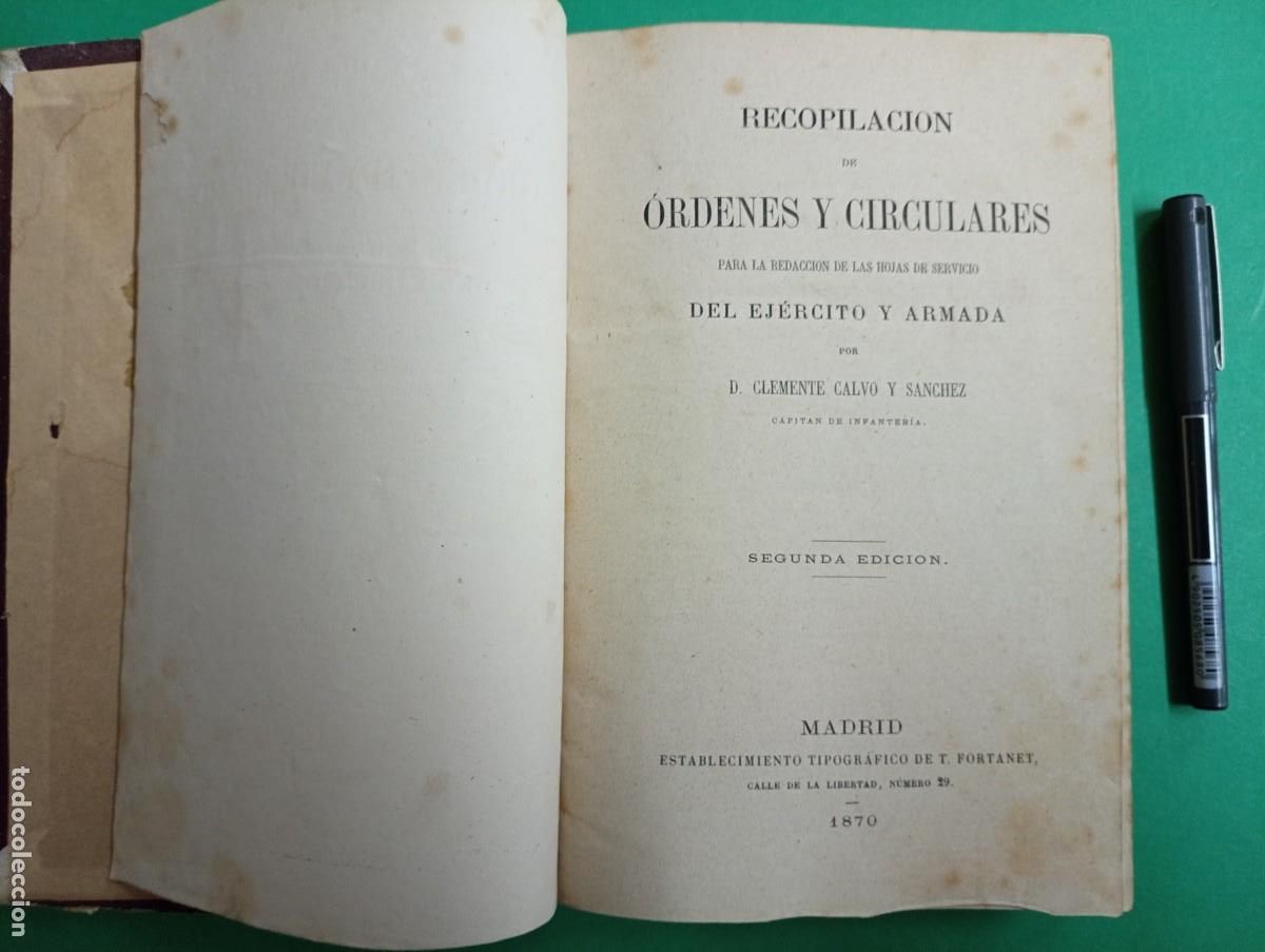 Militaria: Antiguo libro Recopilaci&oacute;n de &Oacute;rdenes y Circulares del Ej&eacute;rcito y Armada. Madrid 1870.