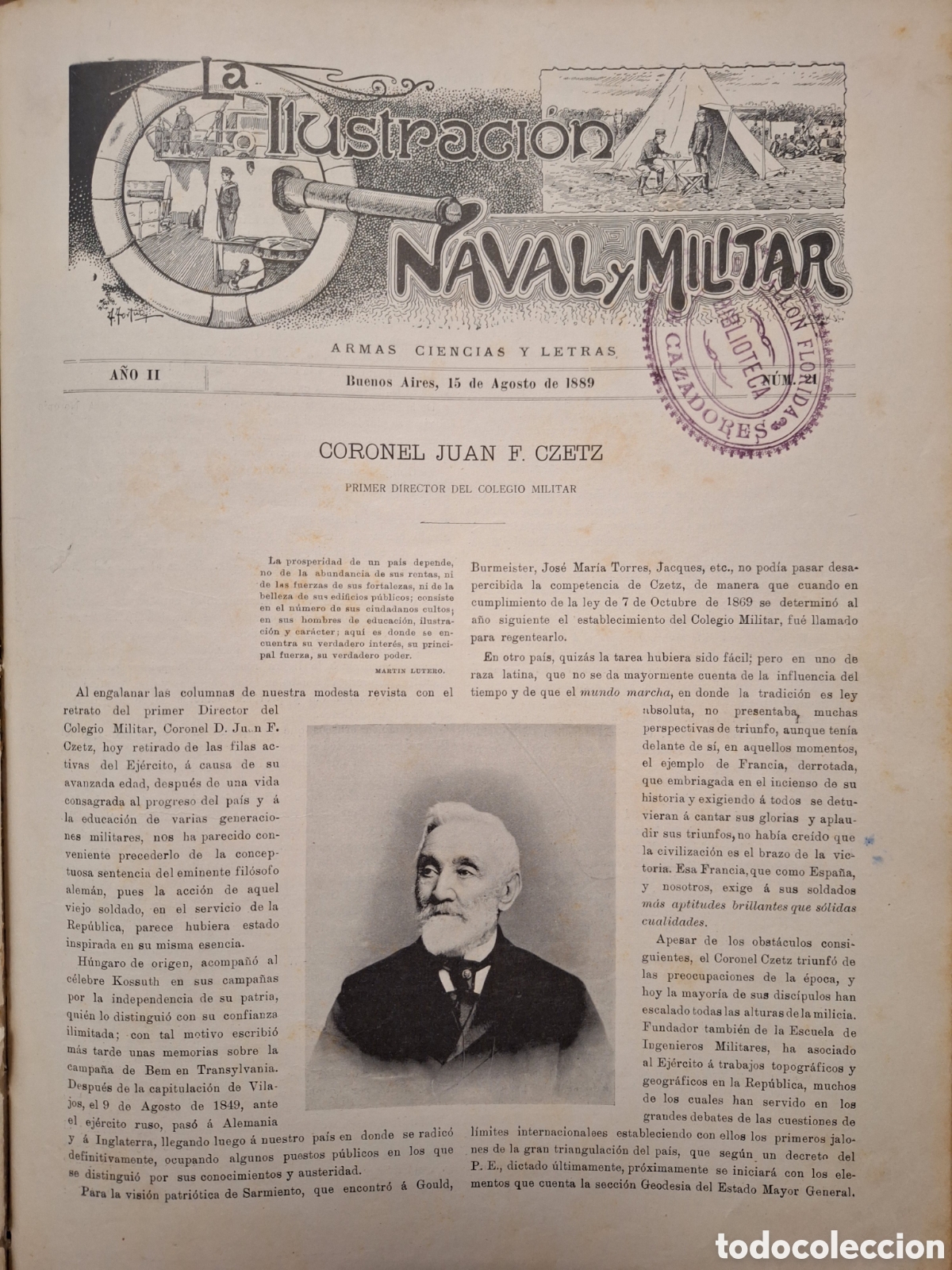 Militaria: ILUSTRACION NAVAL Y MILITAR CORONEL JUAN F CZETZ 1889