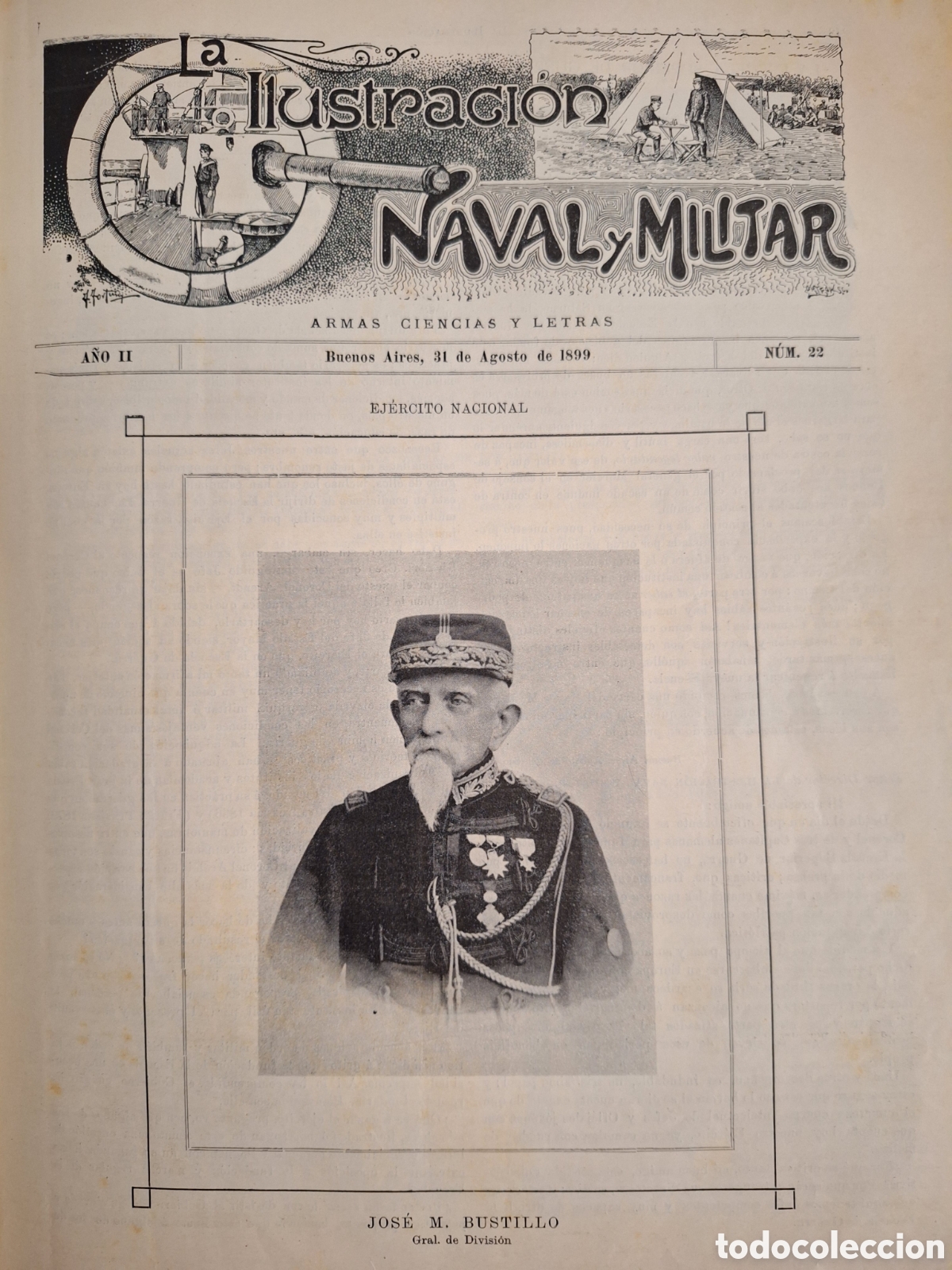 Militaria: ILUSTRACION NAVAL Y MILITAR GENERAL JOSE BUSTILLO GUERERO TRIPLE ALIANZA PARAGUAY 1899