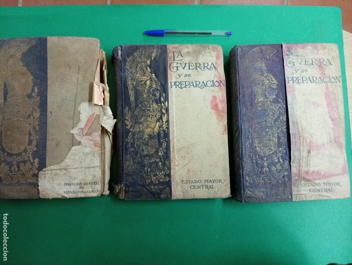 Militaria: Lote de 3 antiguos libros La Guerra y su Preparaci&oacute;n. Estado Mayor Central a&ntilde;os 1919-21-28.