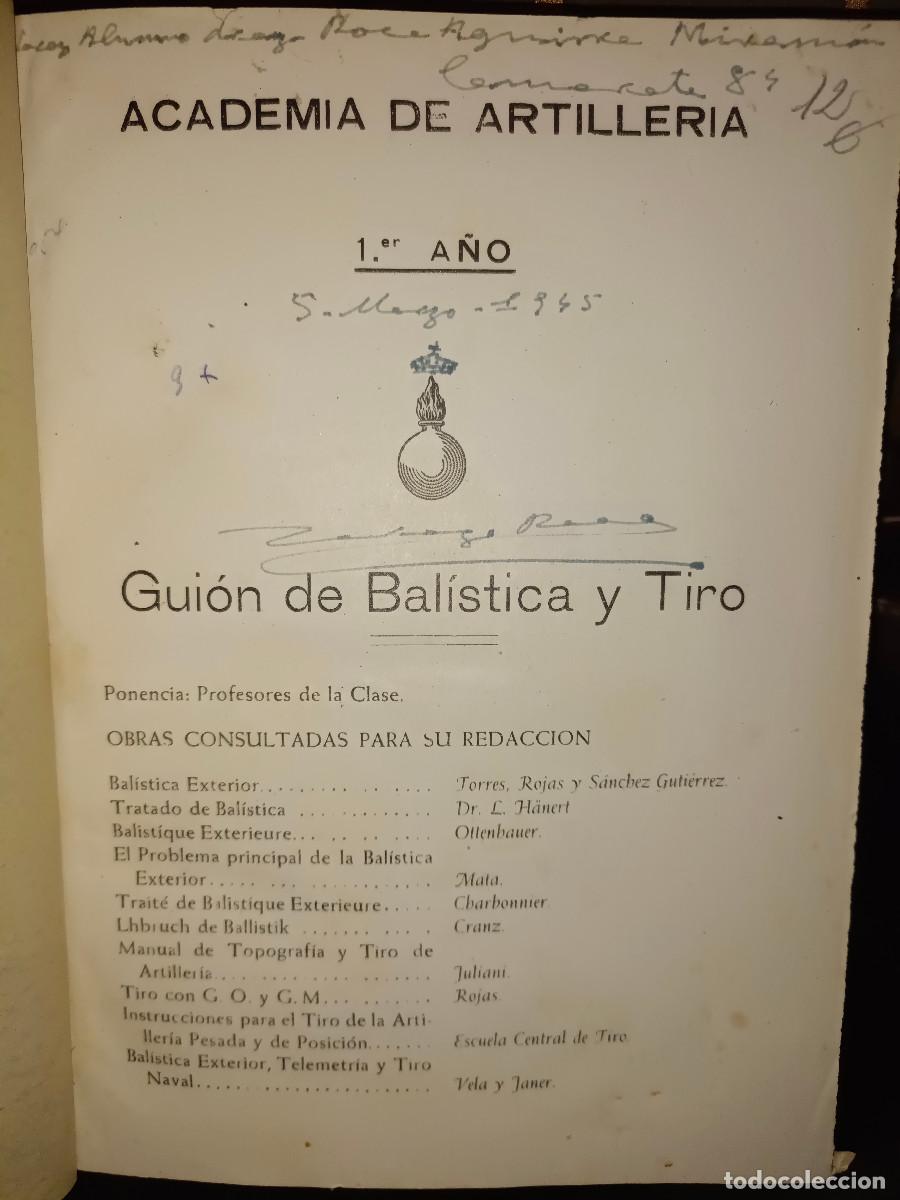 Militaria: Academia de Artilleria 1 a&ntilde;o, Gui&oacute;n de Bal&iacute;stica y Tiro