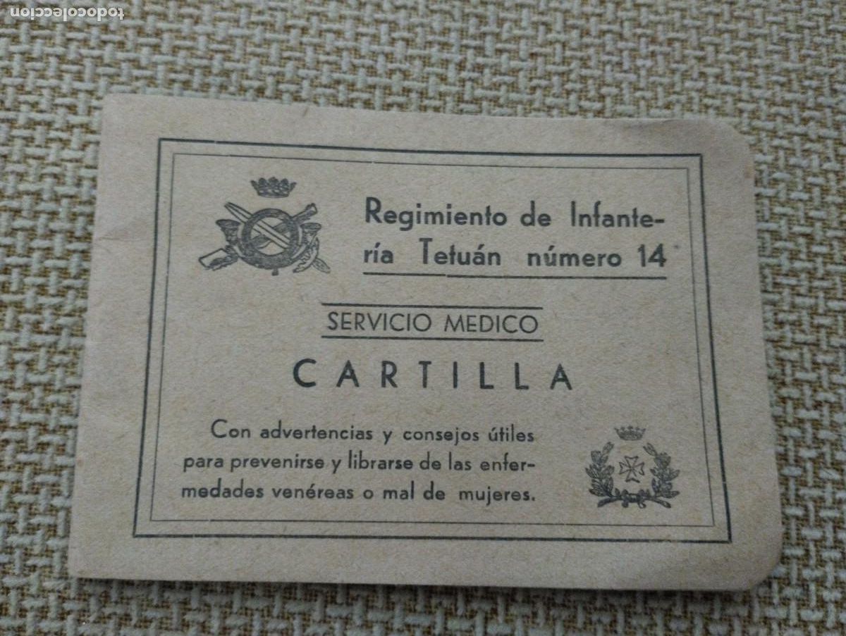 Militaria: Cartilla Servicio Medico. Regimiento de Infanter&iacute;a Tetu&aacute;n n&deg;14