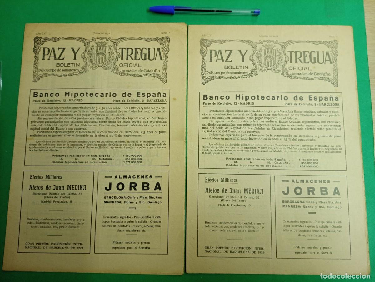 Militaria: Lote de 2 antiguos Boletines PAZ Y TREGUA. Cuerpo Somatenes armados de Catalu&ntilde;a. 1932. Somaten.