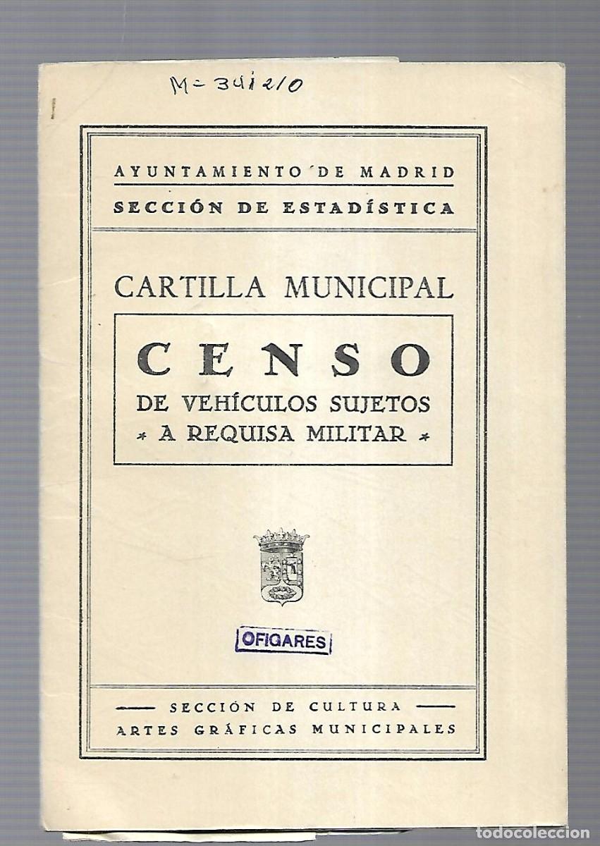 Militaria: M33- cartilla municipal censo de vehiculos sujetos a requisa militar - ayuntamiento de madrid