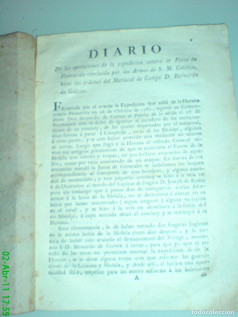 Militaria: DIARIO DE LAS OPERACIONES DE LA EXPEDICI&Oacute;N CONTRA LA PLAZA DE PANZACOLA BERNARDO DE G&Aacute;LVEZ